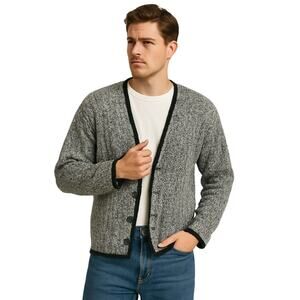 Vintage Pache Knit Cardigan Sweater Men's Medium Made in Hong Kong